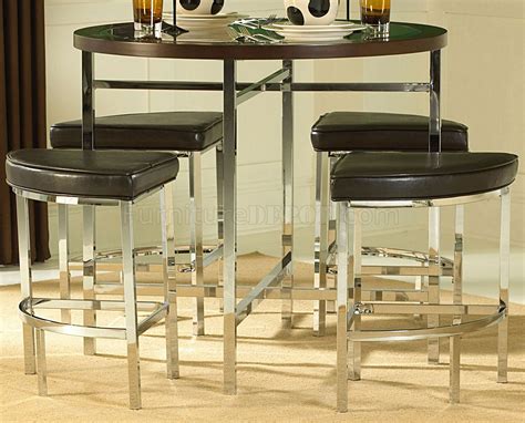 Chrome dining room & bar furniture. Cherry Finish Modern 5Pc Counter Height Dining Set w/Chrome Legs