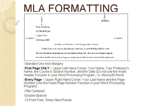 Mla Formatting Standard One Inch Margins First Page