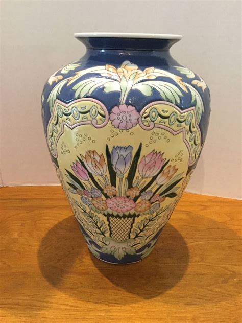 Vintage Chinese Handpainted Porcelain Vase Floral Design In Pastels