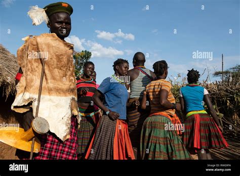 Traditional Karamojong Dancing In A Village Northern Uganda Stock