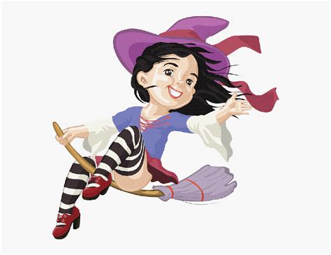 Cute Witches Halloween Cartoon Clip Art Sweeping Broom Halloween