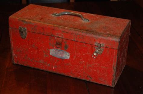 Red Vintage Mechanic Rustic Tool Box Metal Chest Tool Box Antique Rusty