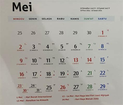 Selain Libur Idul Fitri Ini Daftar Tanggal Merah Kalender Bulan Mei 2021