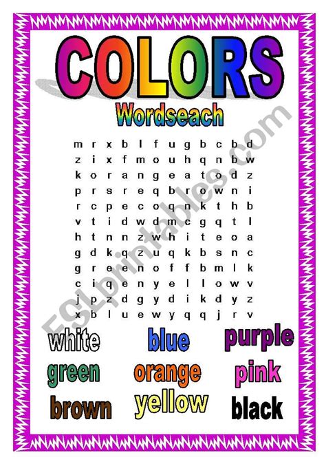 Colors In Spanish Word Search 4dc