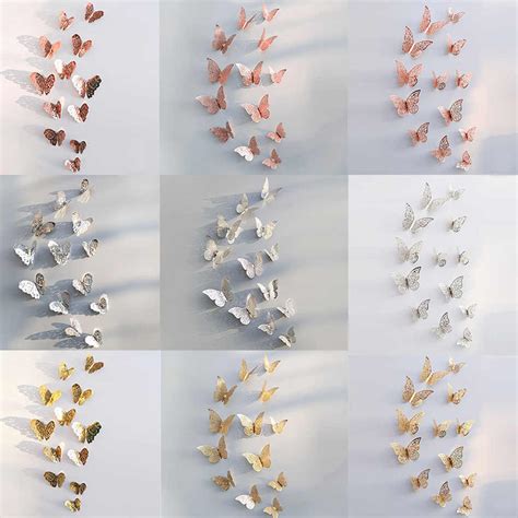 12pcsset New Arrive Mirror Sliver 3d Butterfly Wall Stickers Party