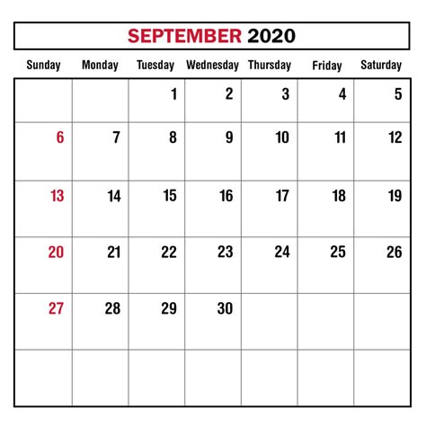 Free Printable September Calendar 2020 Blank Template Free Printable