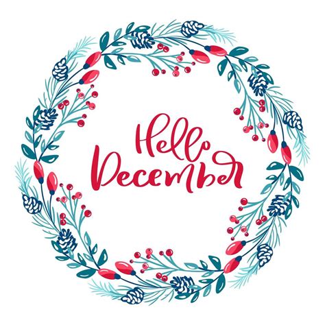 Hello December Text In Floral Winter Wreath 1419956 Vector