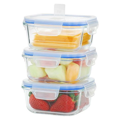 Kinetic Gogreen Glasslock Elements 6 Piece Square Oven Safe Glass Food Storage Container Set