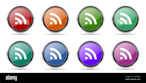 Rss Icons Set Of Round Glossy Web Buttons With Silver Metallic Chrome