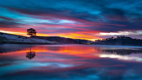 Download 2560x1440 Wallpaper Lake Reflections Sunset Clouds Nature