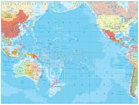 Mapa Político Do Oceano Pacífico E Batimetria Ilustração Do Vetor