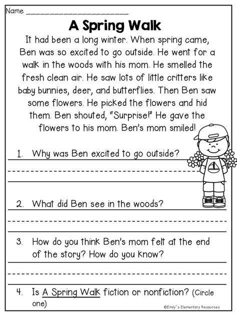 Reading Worksheet For 2nd Graders