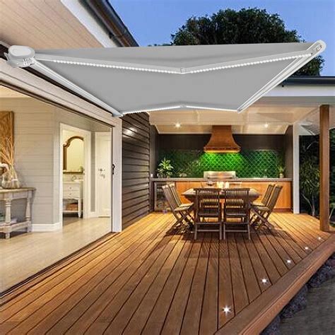 Garden Awning Retractable Canopy Electric Patio Shelter With Led Lights