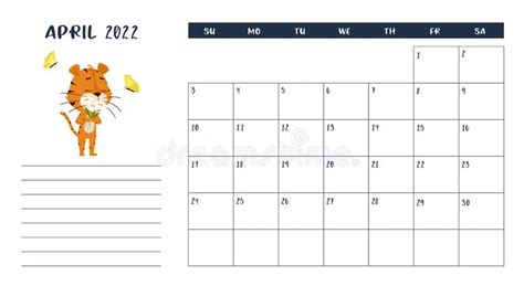 April 2022 Page Calendar 2022 Template Desk Calendar 2022 Planner