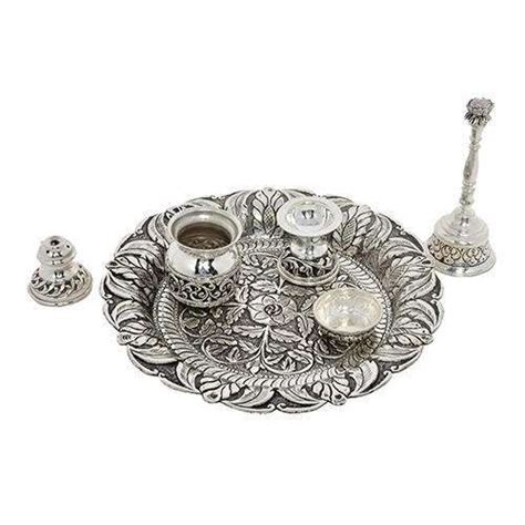 Goldtideas 7 Inch Pure Silver Traditional Pooja Thali Set For Home