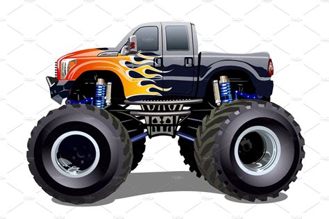Cartoon Monster Truck Isolated On Transportation Illustrations
