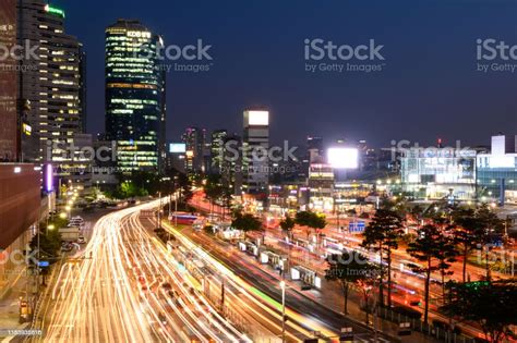 Seoul South Korea Cityscape With Traffic At Dusk Stock Photo Download