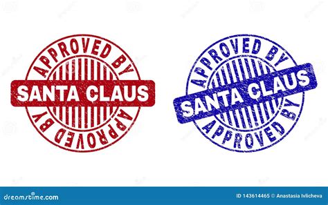 Grunge Approved By Santa Claus Textured Round Stamp Seals Stock Vector