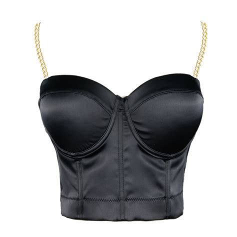 Women Black Satin Smooth Sexy Bustier Crop Top Corset Bra Fancymake