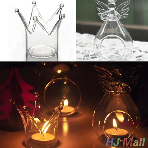 wedding decoration romantic crown designed glass hanging tea light candle holder home decor