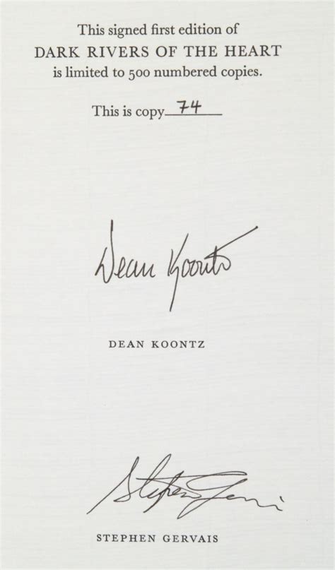 Dark Rivers Of The Heart By Koontz Dean Fine Hardcover 1994 Signed