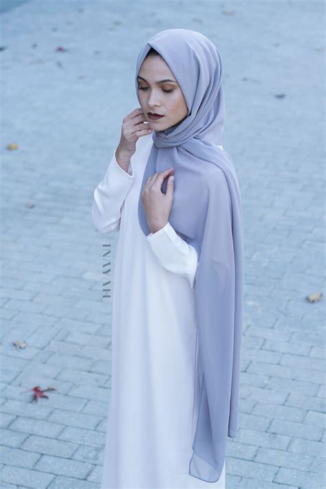INAYAH Nude High Neck Abaya Mid Grey Soft Crepe Hijab Inayah