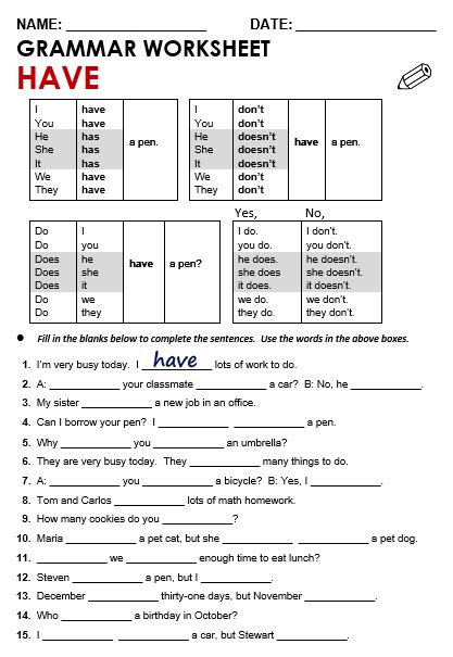 Worksheets pdf, printable exercises, resources, handouts. Have (Possession) - All Things Grammar