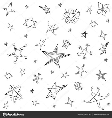 Hand Drawn Set Of Stars Children Drawings Of Funny Stars Doodle Style
