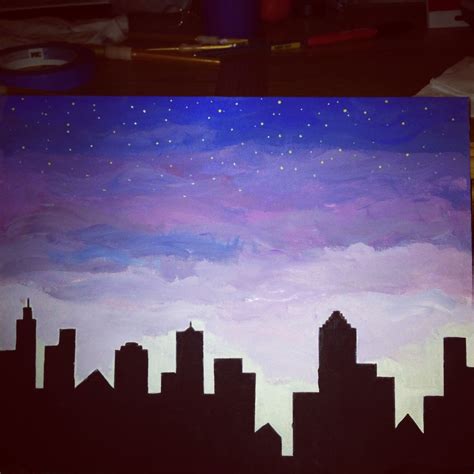 Nighttime City Skyline Easy Canvas Painting Painting Art Projects