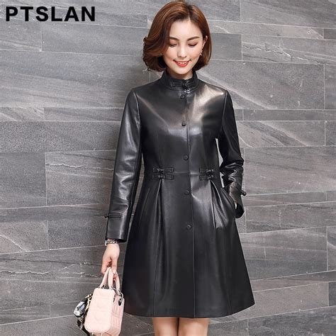 Genuine Leather Coat For Women Spring Fashion Classic Long