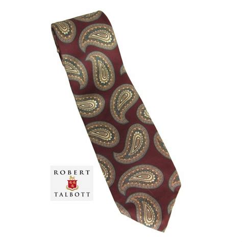Robert Talbott Silk Tie Burgundy With Gray Big Paisley Mens Necktie