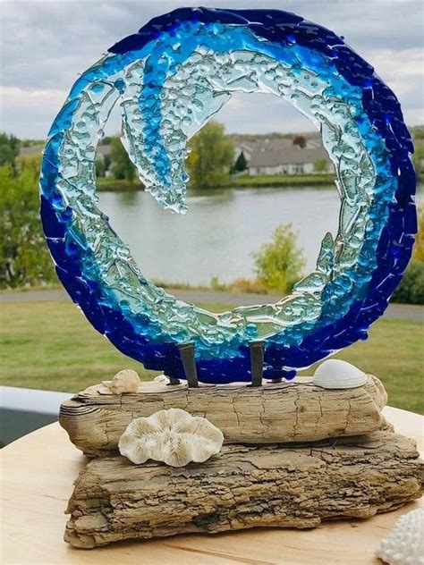 Majestic Wave Fused Glass Sculpture Beach Decor Sea Art Surf Decor Free Standing Wave