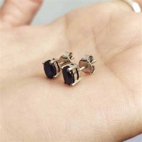 Natural Blue Sapphire Stud Earrings Solid Sterling Etsy