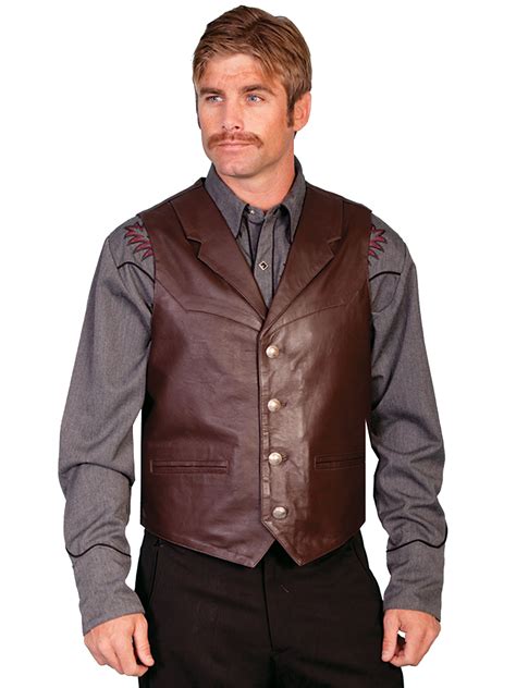 Scully Leather Mens Western Lambskin Lapel Vest Brown Soft Touch The