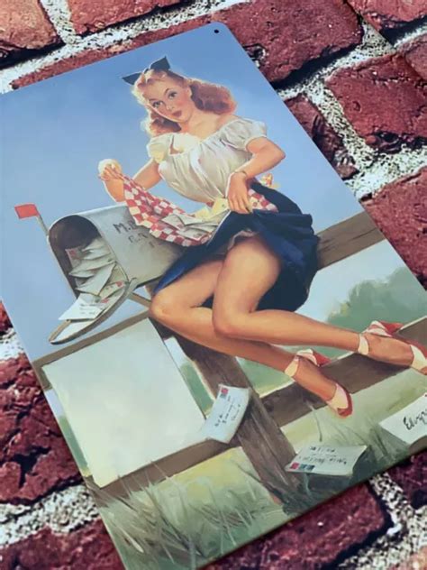 RETRO 1950 S VINTAGE Sexy Risqué Pin Up Metal Tin Mail Post Sign Large