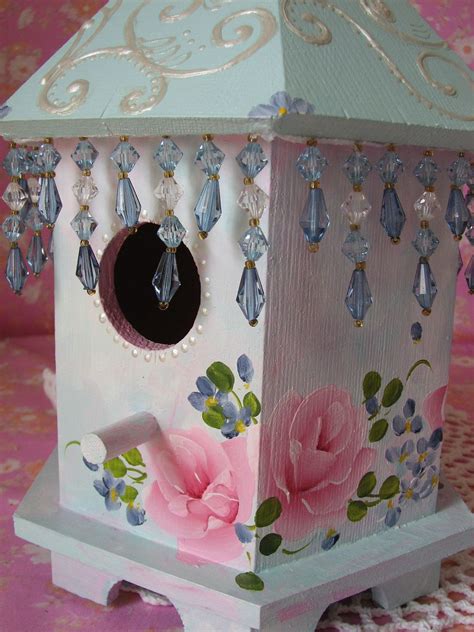 Image Detail For Hand Painted Birdhouse Shabby Chic Pink Roses Aqua By