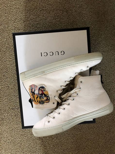 Gucci Hightop Lion Embroidered Sneakers White Leather Grailed
