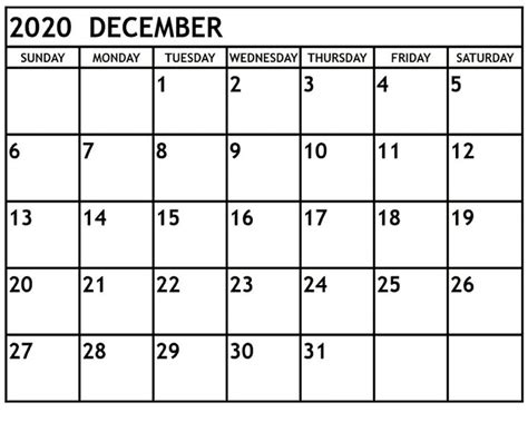 Free Blank December 2020 Calendar Printable In Pdf Word Excel