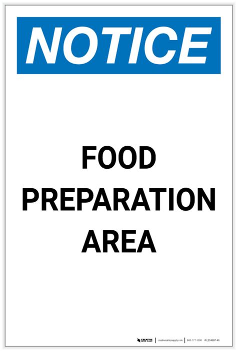 Notice Food Preparation Area Portrait Label