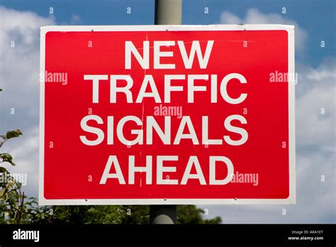 New Traffic Signals Ahead Road Sign Stock Photo 15987839 Alamy