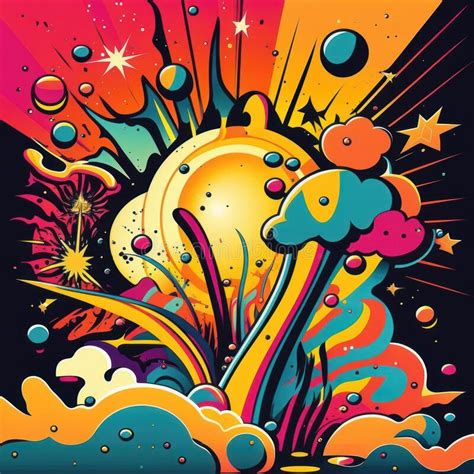 Vibrant Color Flat Illustration Trendy Retro Hipster Psychedelic
