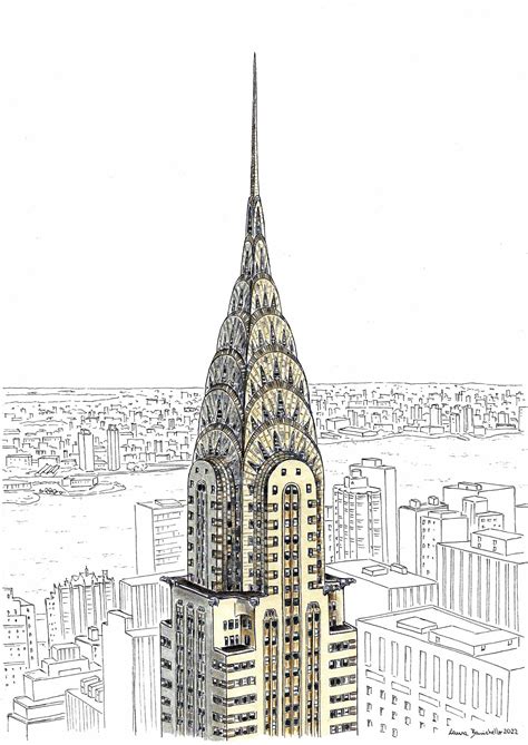 Freehand Drawing I Made Of Chrysler Building Nyc Using Ink Pens