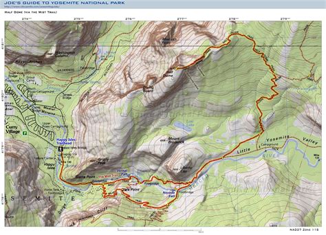 Joes Guide To Yosemite National Park Mist Trail Topo Map