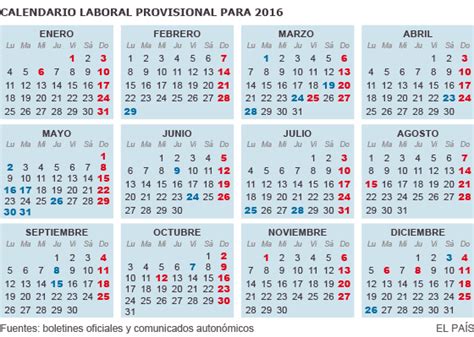 Calendario 2016 Con Festivos