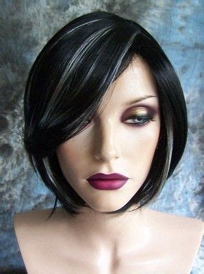 Ash blonde highlights on dark brown hair. Black with White Highlights Short wig wigs | Gray hair ...
