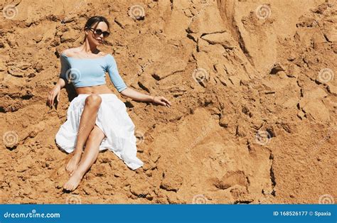 Young Woman Is Wearing Sunglasses On The Beach Stock Image Image Of