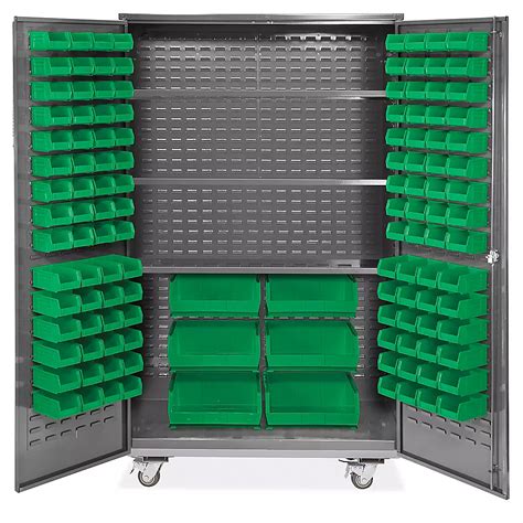 Mobile Bin Storage Cabinet 48 X 24 X 84 126 Green Bins H 9051g Uline