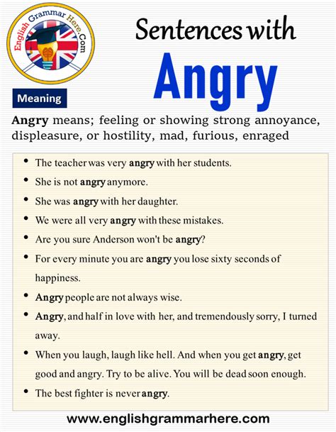 Sentences With Angry Meaning And Example Sentences When Using The