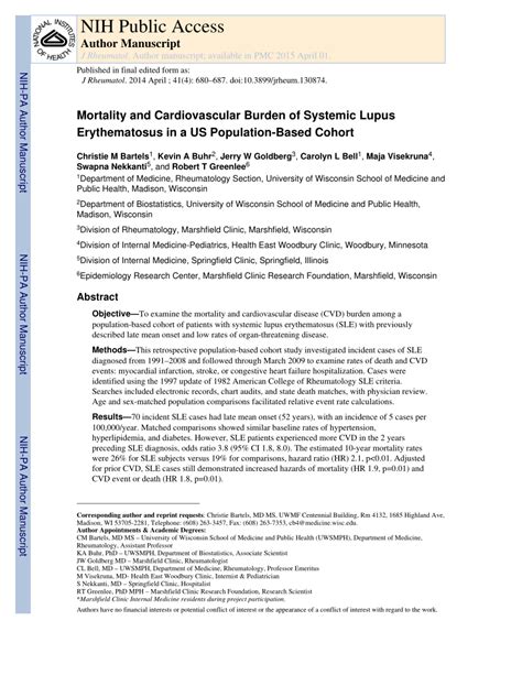 Pdf Mortality And Cardiovascular Burden Of Systemic Lupus