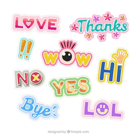 Free Vector Collection Of Colorful Sticker With Words